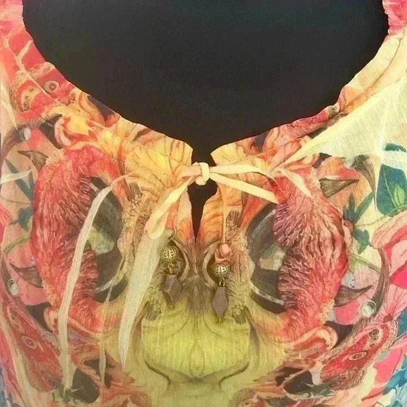 Live and Let Live Womens‎ Small Orange Animal Floral Short Sleeve Print Blouse - Picture 3 of 12